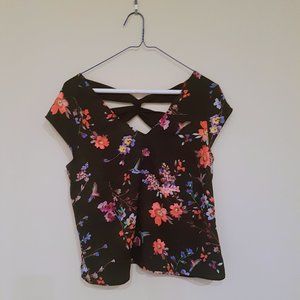 Express women's satin black floral blouse top, size small (S)